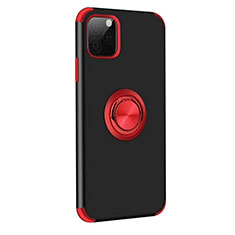 Silikon Hülle Handyhülle und Kunststoff Schutzhülle Tasche mit Magnetisch Fingerring Ständer R06 für Apple iPhone 11 Pro Rot und Schwarz