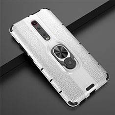 Silikon Hülle Handyhülle und Kunststoff Schutzhülle Tasche mit Magnetisch Fingerring Ständer R07 für Xiaomi Mi 9T Silber