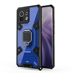 Silikon Hülle Handyhülle und Kunststoff Schutzhülle Tasche mit Magnetisch Fingerring Ständer R08 für Xiaomi Mi 11 5G Blau