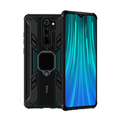 Silikon Hülle Handyhülle und Kunststoff Schutzhülle Tasche mit Magnetisch Fingerring Ständer R09 für Xiaomi Redmi Note 8 Pro Schwarz