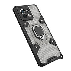 Silikon Hülle Handyhülle und Kunststoff Schutzhülle Tasche mit Magnetisch Fingerring Ständer R10 für Xiaomi Mi 11 5G Grau