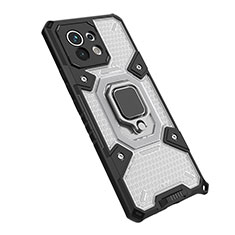 Silikon Hülle Handyhülle und Kunststoff Schutzhülle Tasche mit Magnetisch Fingerring Ständer R10 für Xiaomi Mi 11 5G Weiß