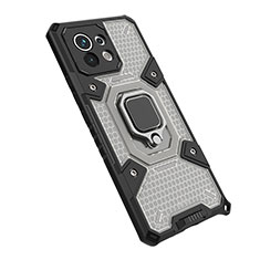 Silikon Hülle Handyhülle und Kunststoff Schutzhülle Tasche mit Magnetisch Fingerring Ständer R10 für Xiaomi Mi 11 Lite 5G Grau