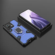 Silikon Hülle Handyhülle und Kunststoff Schutzhülle Tasche mit Magnetisch Fingerring Ständer R11 für Xiaomi Mi 11 5G Blau