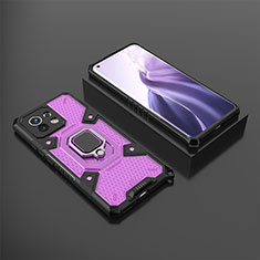 Silikon Hülle Handyhülle und Kunststoff Schutzhülle Tasche mit Magnetisch Fingerring Ständer R11 für Xiaomi Mi 11 5G Violett