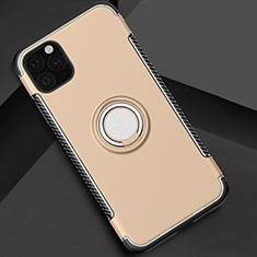 Silikon Hülle Handyhülle und Kunststoff Schutzhülle Tasche mit Magnetisch Fingerring Ständer S01 für Apple iPhone 11 Pro Max Gold