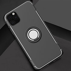 Silikon Hülle Handyhülle und Kunststoff Schutzhülle Tasche mit Magnetisch Fingerring Ständer S01 für Apple iPhone 11 Pro Max Schwarz