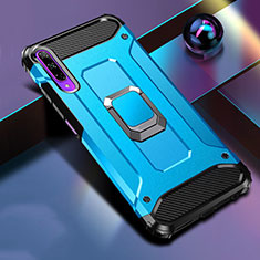 Silikon Hülle Handyhülle und Kunststoff Schutzhülle Tasche mit Magnetisch Fingerring Ständer S01 für Huawei Honor 9X Pro Hellblau