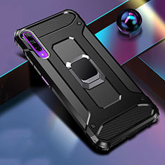 Silikon Hülle Handyhülle und Kunststoff Schutzhülle Tasche mit Magnetisch Fingerring Ständer S01 für Huawei Honor 9X Pro Schwarz