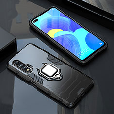 Silikon Hülle Handyhülle und Kunststoff Schutzhülle Tasche mit Magnetisch Fingerring Ständer S01 für Huawei Nova 6 5G Schwarz