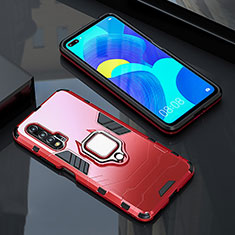 Silikon Hülle Handyhülle und Kunststoff Schutzhülle Tasche mit Magnetisch Fingerring Ständer S01 für Huawei Nova 6 Rot