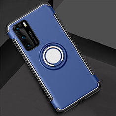 Silikon Hülle Handyhülle und Kunststoff Schutzhülle Tasche mit Magnetisch Fingerring Ständer S01 für Huawei P40 Blau