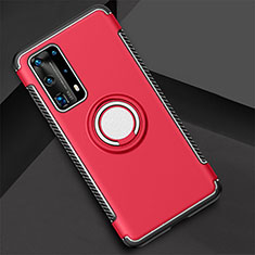 Silikon Hülle Handyhülle und Kunststoff Schutzhülle Tasche mit Magnetisch Fingerring Ständer S01 für Huawei P40 Pro+ Plus Rot