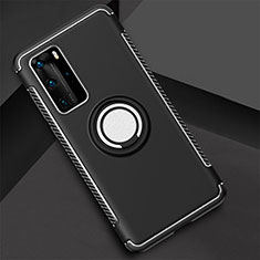 Silikon Hülle Handyhülle und Kunststoff Schutzhülle Tasche mit Magnetisch Fingerring Ständer S01 für Huawei P40 Pro Schwarz