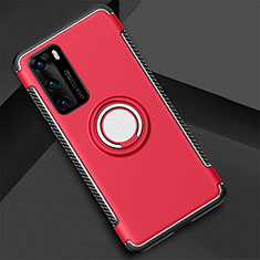 Silikon Hülle Handyhülle und Kunststoff Schutzhülle Tasche mit Magnetisch Fingerring Ständer S01 für Huawei P40 Rot