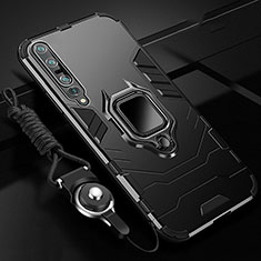 Silikon Hülle Handyhülle und Kunststoff Schutzhülle Tasche mit Magnetisch Fingerring Ständer S01 für Xiaomi Mi 10 Pro Schwarz