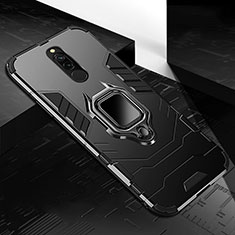 Silikon Hülle Handyhülle und Kunststoff Schutzhülle Tasche mit Magnetisch Fingerring Ständer S01 für Xiaomi Redmi 8 Schwarz