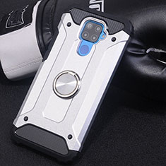 Silikon Hülle Handyhülle und Kunststoff Schutzhülle Tasche mit Magnetisch Fingerring Ständer S02 für Huawei Mate 30 Lite Silber