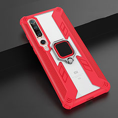 Silikon Hülle Handyhülle und Kunststoff Schutzhülle Tasche mit Magnetisch Fingerring Ständer S02 für Xiaomi Mi 10 Pro Rot