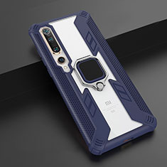 Silikon Hülle Handyhülle und Kunststoff Schutzhülle Tasche mit Magnetisch Fingerring Ständer S03 für Xiaomi Mi 10 Blau