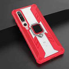 Silikon Hülle Handyhülle und Kunststoff Schutzhülle Tasche mit Magnetisch Fingerring Ständer S03 für Xiaomi Mi 10 Rot