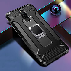 Silikon Hülle Handyhülle und Kunststoff Schutzhülle Tasche mit Magnetisch Fingerring Ständer S03 für Xiaomi Redmi 8 Schwarz