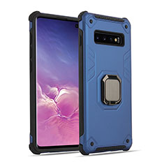 Silikon Hülle Handyhülle und Kunststoff Schutzhülle Tasche mit Magnetisch Fingerring Ständer T01 für Samsung Galaxy S10 5G Blau und Schwarz