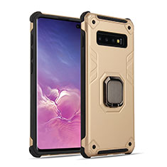 Silikon Hülle Handyhülle und Kunststoff Schutzhülle Tasche mit Magnetisch Fingerring Ständer T01 für Samsung Galaxy S10 5G Gold und Schwarz