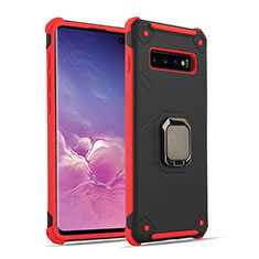 Silikon Hülle Handyhülle und Kunststoff Schutzhülle Tasche mit Magnetisch Fingerring Ständer T01 für Samsung Galaxy S10 5G Rot und Schwarz