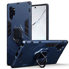 Silikon Hülle Handyhülle und Kunststoff Schutzhülle Tasche mit Magnetisch Ständer A03 für Samsung Galaxy Note 10 Plus 5G Blau