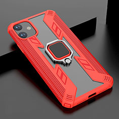 Silikon Hülle Handyhülle und Kunststoff Schutzhülle Tasche mit Magnetisch Ständer für Apple iPhone 11 Rot