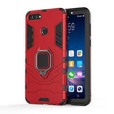 Silikon Hülle Handyhülle und Kunststoff Schutzhülle Tasche mit Magnetisch Ständer für Huawei Enjoy 8 Plus Rot