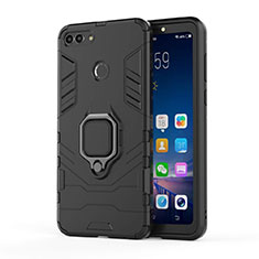 Silikon Hülle Handyhülle und Kunststoff Schutzhülle Tasche mit Magnetisch Ständer für Huawei Enjoy 8 Plus Schwarz