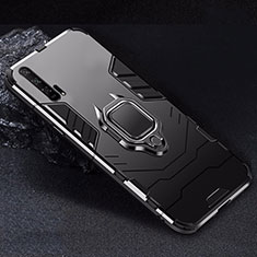 Silikon Hülle Handyhülle und Kunststoff Schutzhülle Tasche mit Magnetisch Ständer für Huawei Honor 20 Pro Schwarz