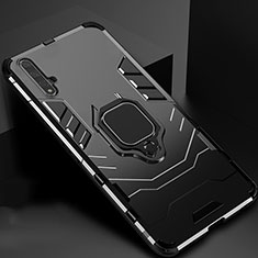 Silikon Hülle Handyhülle und Kunststoff Schutzhülle Tasche mit Magnetisch Ständer für Huawei Honor 20 Schwarz