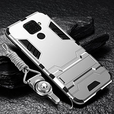Silikon Hülle Handyhülle und Kunststoff Schutzhülle Tasche mit Magnetisch Ständer für Huawei Mate 30 Lite Silber