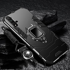 Silikon Hülle Handyhülle und Kunststoff Schutzhülle Tasche mit Magnetisch Ständer für Huawei Nova 5 Pro Schwarz
