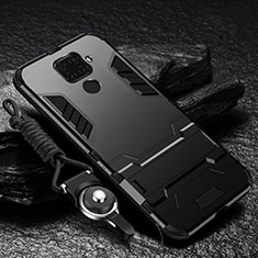 Silikon Hülle Handyhülle und Kunststoff Schutzhülle Tasche mit Magnetisch Ständer für Huawei Nova 5i Pro Schwarz