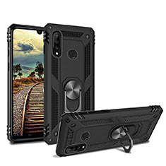Silikon Hülle Handyhülle und Kunststoff Schutzhülle Tasche mit Magnetisch Ständer für Huawei P30 Lite New Edition Schwarz