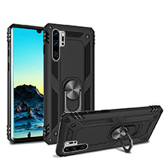 Silikon Hülle Handyhülle und Kunststoff Schutzhülle Tasche mit Magnetisch Ständer für Huawei P30 Pro New Edition Schwarz