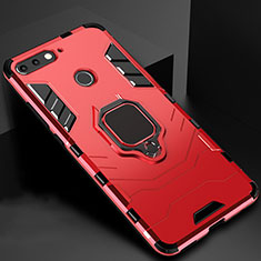 Silikon Hülle Handyhülle und Kunststoff Schutzhülle Tasche mit Magnetisch Ständer für Huawei Y6 (2018) Rot