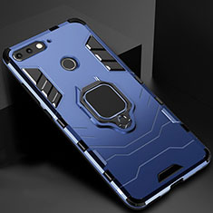 Silikon Hülle Handyhülle und Kunststoff Schutzhülle Tasche mit Magnetisch Ständer für Huawei Y6 Prime (2018) Blau