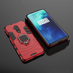 Silikon Hülle Handyhülle und Kunststoff Schutzhülle Tasche mit Magnetisch Ständer für OnePlus 7T Pro Rot