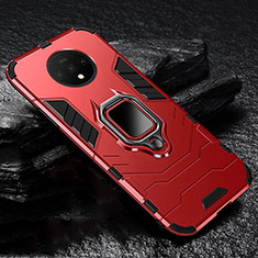 Silikon Hülle Handyhülle und Kunststoff Schutzhülle Tasche mit Magnetisch Ständer für OnePlus 7T Rot
