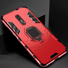 Silikon Hülle Handyhülle und Kunststoff Schutzhülle Tasche mit Magnetisch Ständer für Oppo A9 Rot