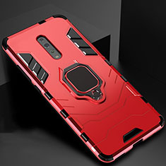 Silikon Hülle Handyhülle und Kunststoff Schutzhülle Tasche mit Magnetisch Ständer für Oppo Reno Z Rot