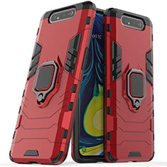 Silikon Hülle Handyhülle und Kunststoff Schutzhülle Tasche mit Magnetisch Ständer für Samsung Galaxy A80 Rot