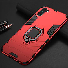 Silikon Hülle Handyhülle und Kunststoff Schutzhülle Tasche mit Magnetisch Ständer für Samsung Galaxy Note 10 5G Rot