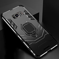 Silikon Hülle Handyhülle und Kunststoff Schutzhülle Tasche mit Magnetisch Ständer für Samsung Galaxy S8 Schwarz