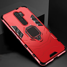 Silikon Hülle Handyhülle und Kunststoff Schutzhülle Tasche mit Magnetisch Ständer für Xiaomi Redmi Note 8 Pro Rot